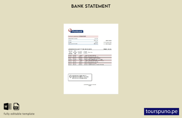 listo para imprimir plantilla de Excel de extracto bancario de Bulgaria Postbank